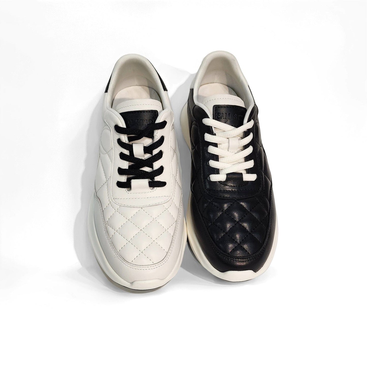 SS25003 Leather sneakers with quilted detail & cushion sole in Black & White sneakers Sam Star shoes 
