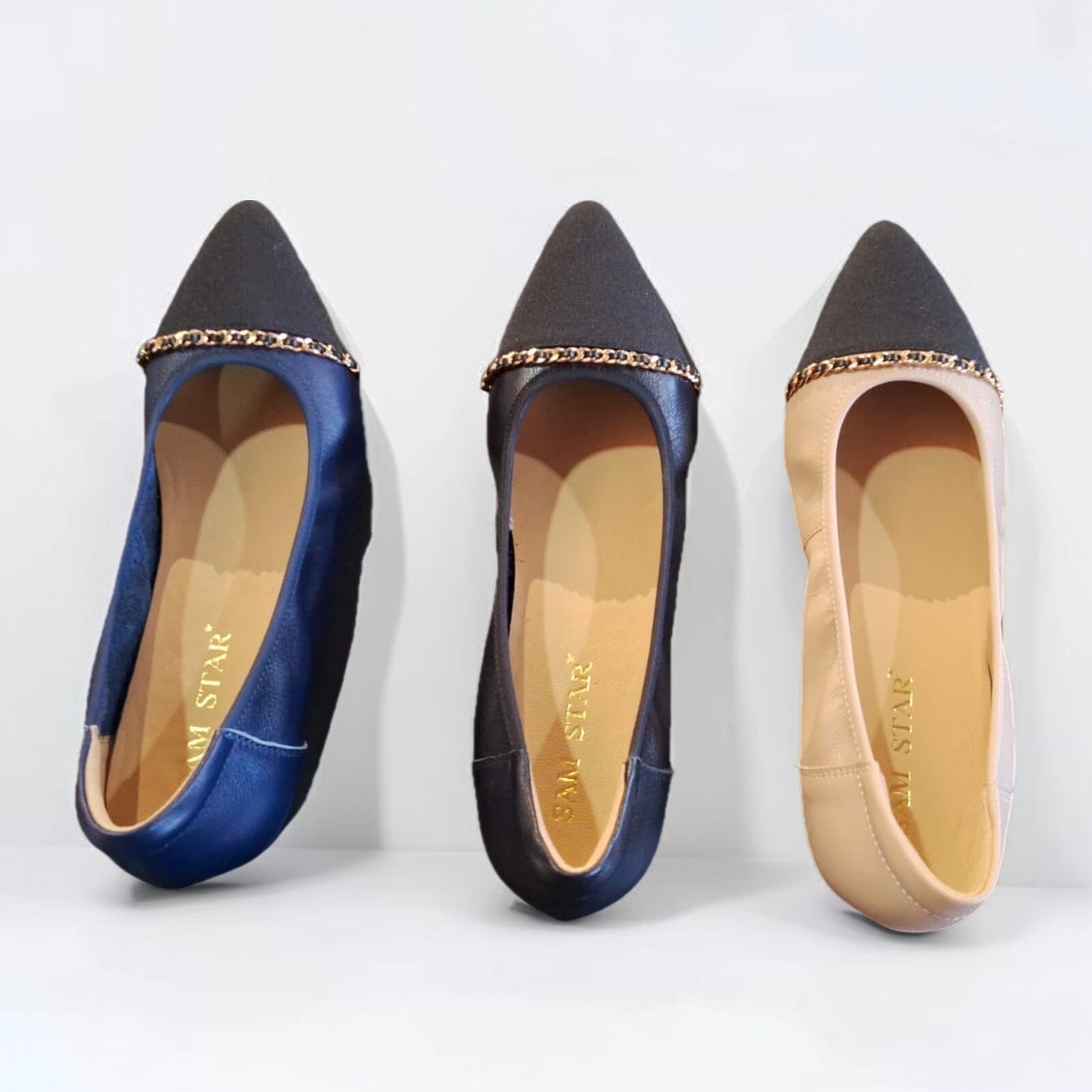 SS23001 Pointy Leather pumps with chain detail and extra cushion( new arrival ) Pumps Sam Star Shoes 