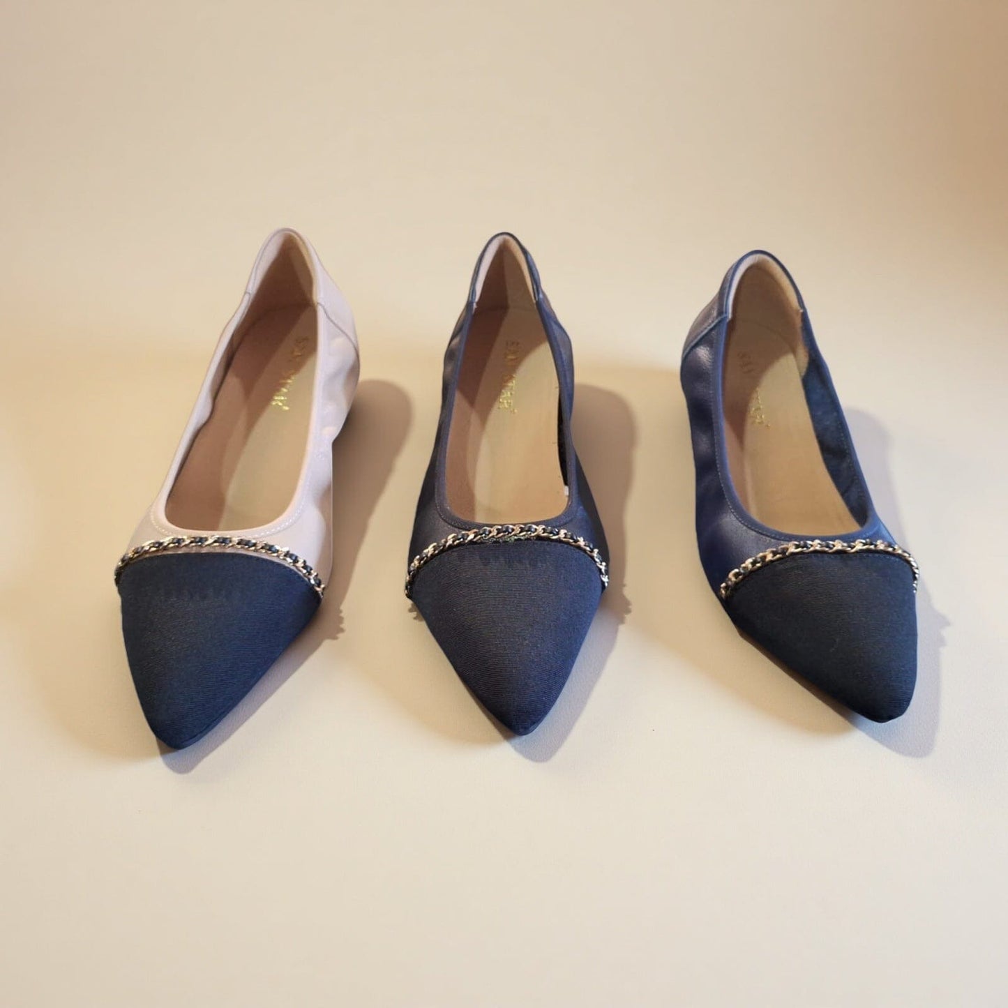 SS23001 Pointy Leather pumps with chain detail and extra cushion( new arrival ) Pumps Sam Star Shoes 