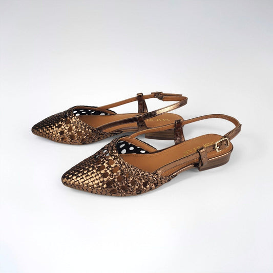 SS26006 Spanish Leather woven flat shoes in Bronze and Black (New) ladies shoes Sam Star shoes 