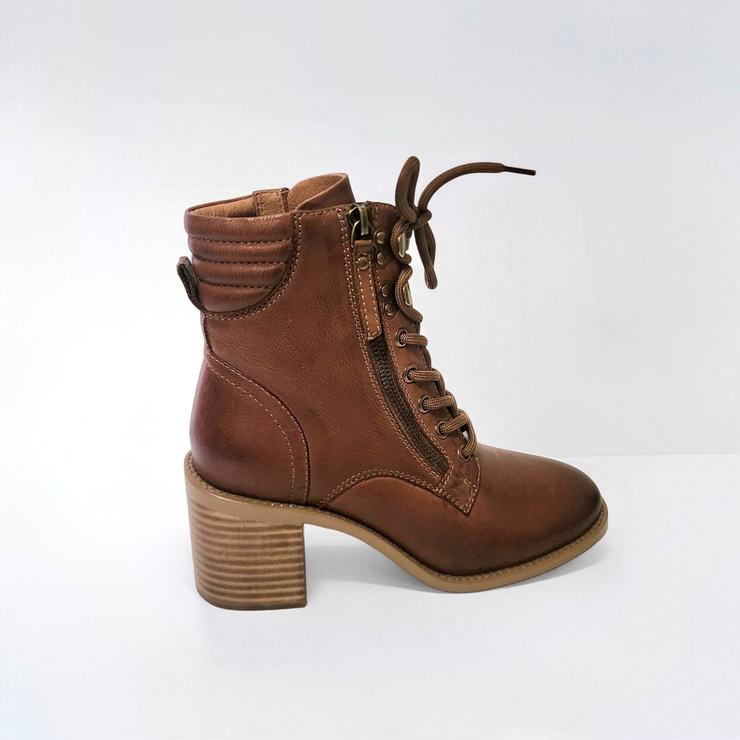 SS26010 Leather block heel boots with lace up in Tan and black ( NEW ) Boots Sam Star shoes 