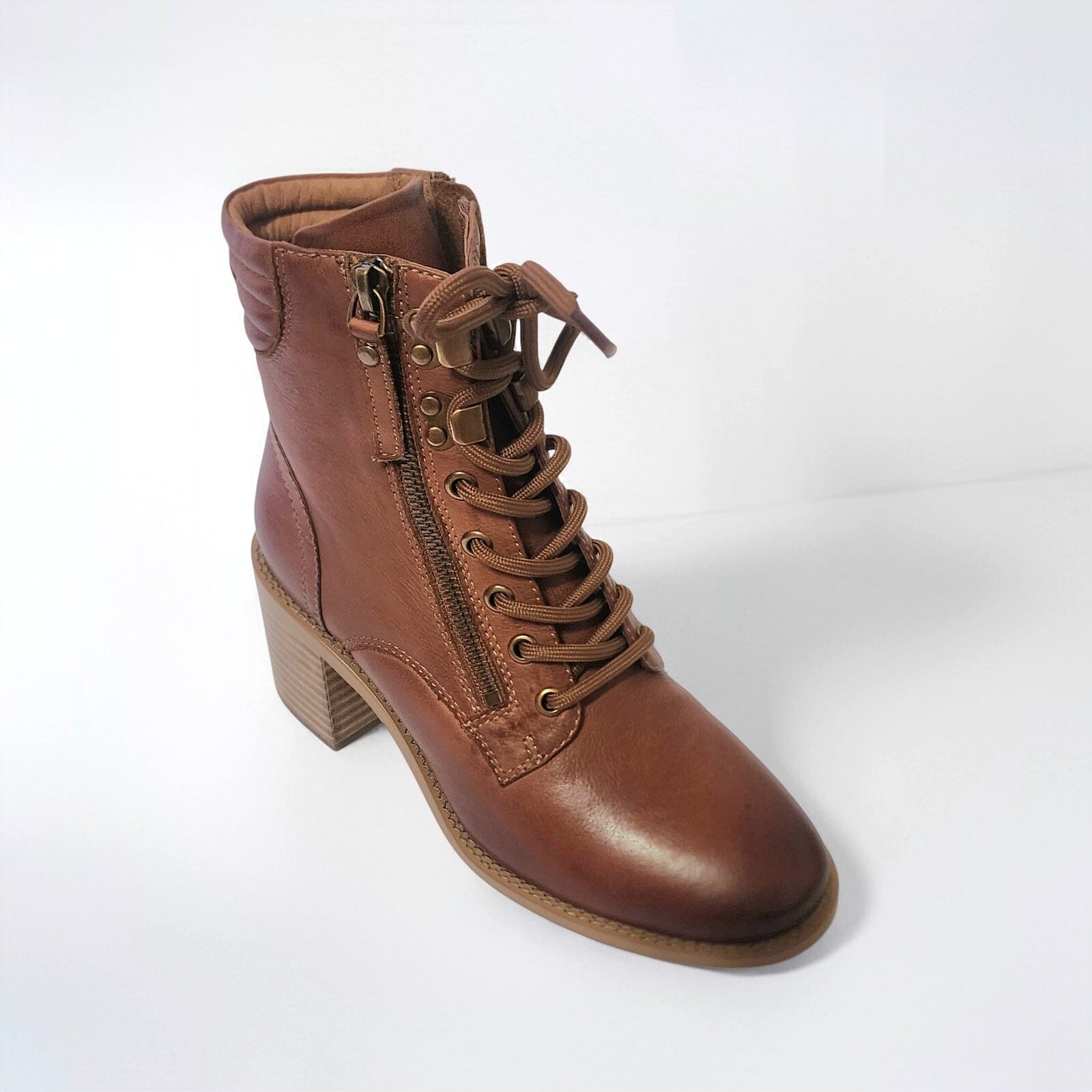 SS26010 Leather block heel boots with lace up in Tan and black ( NEW ) Boots Sam Star shoes 