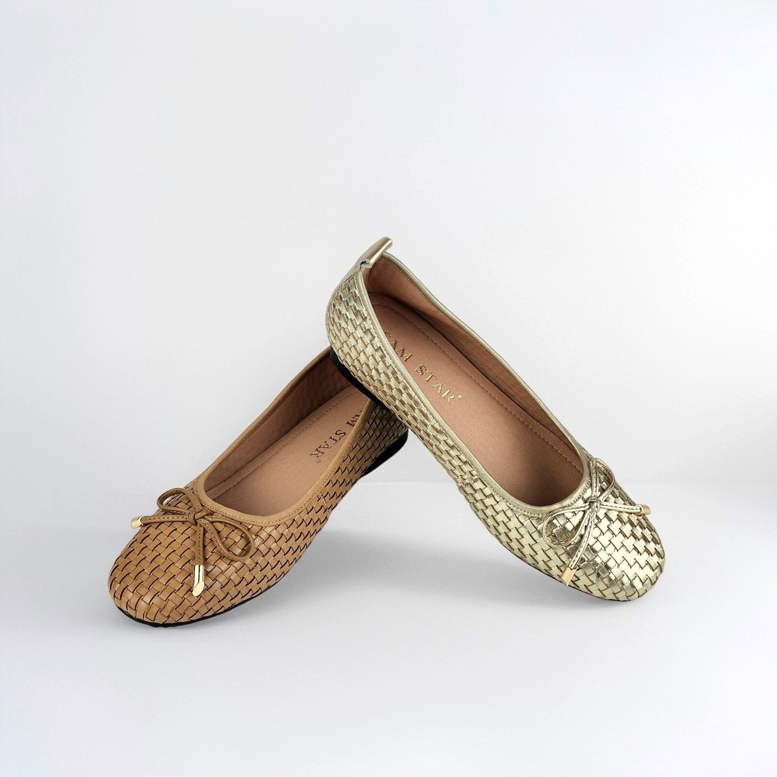 SS26013 Leather woven pumps in Tan and Gold (New) Pumps Sam Star shoes 