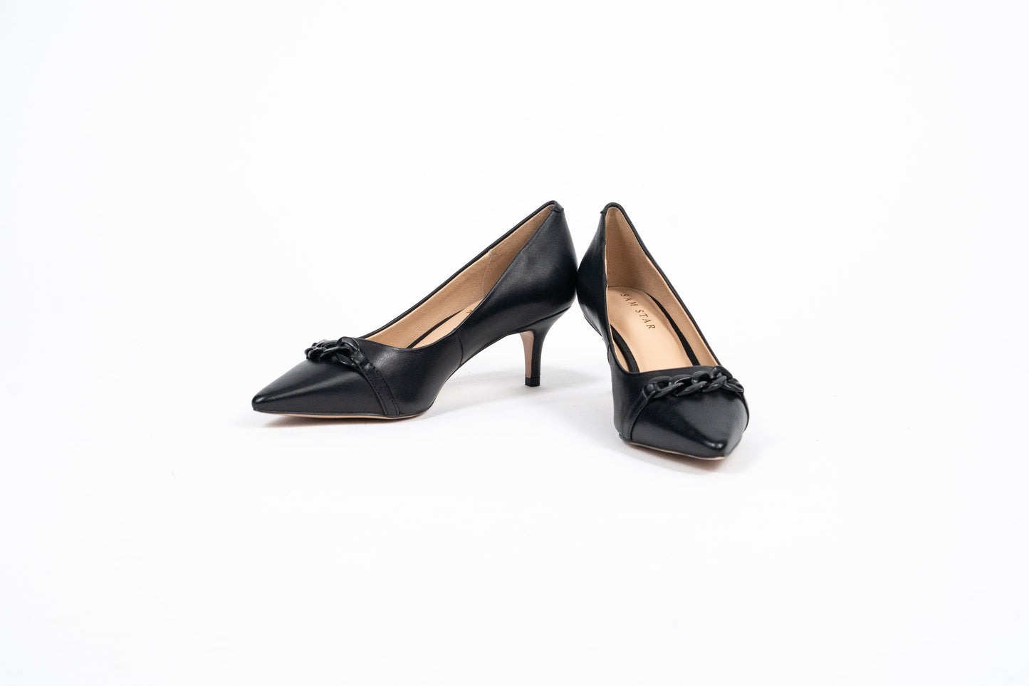 SS23011 Leather court shoes with chain detail - Black (New Arrival) ladies shoes Sam Star shoes Black 36/3 