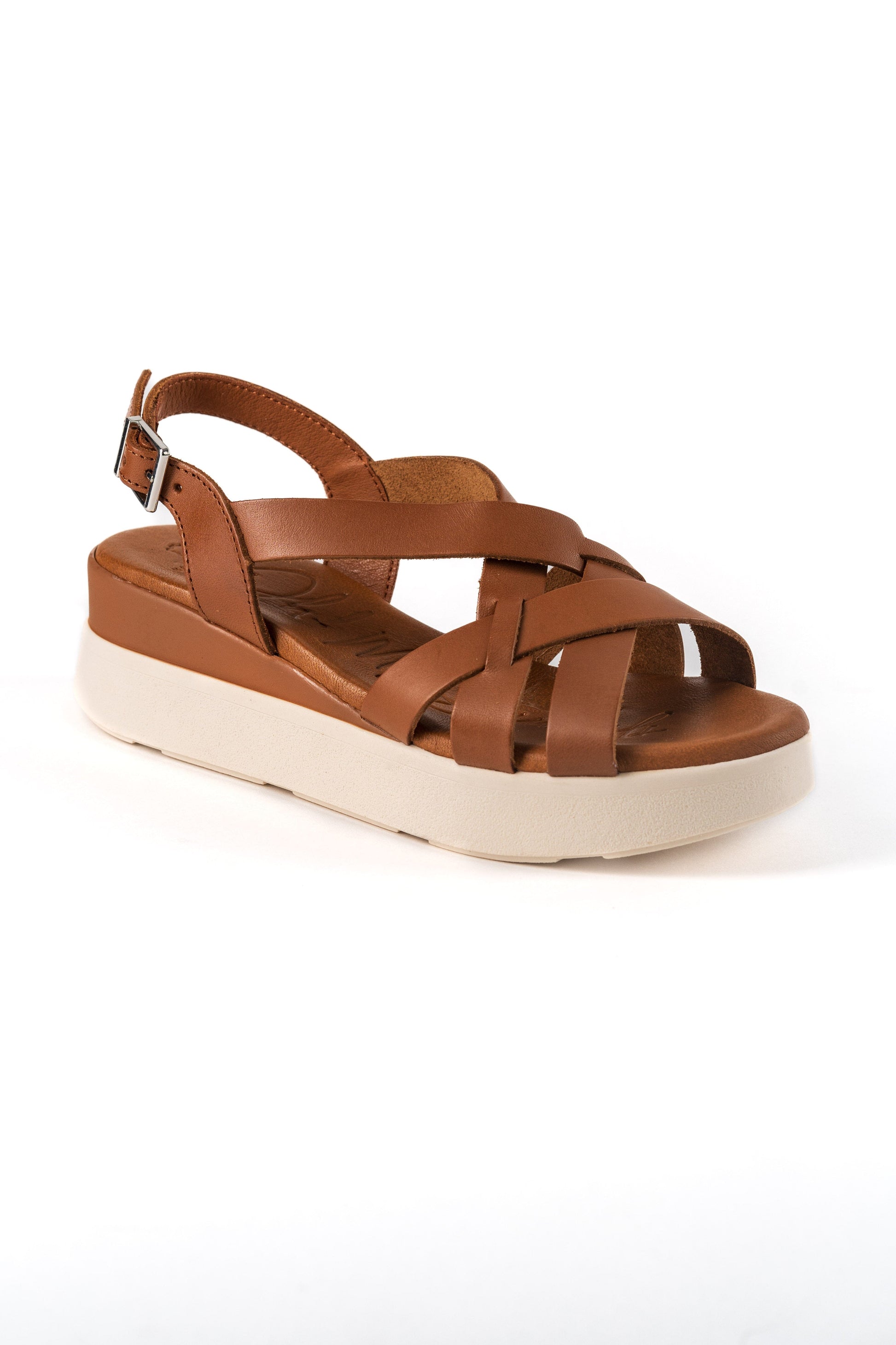 5188 Spanish leather crossed strappy sandals/wedge in Tan and Navy sandals Sam Star Shoes Tan 39/6 