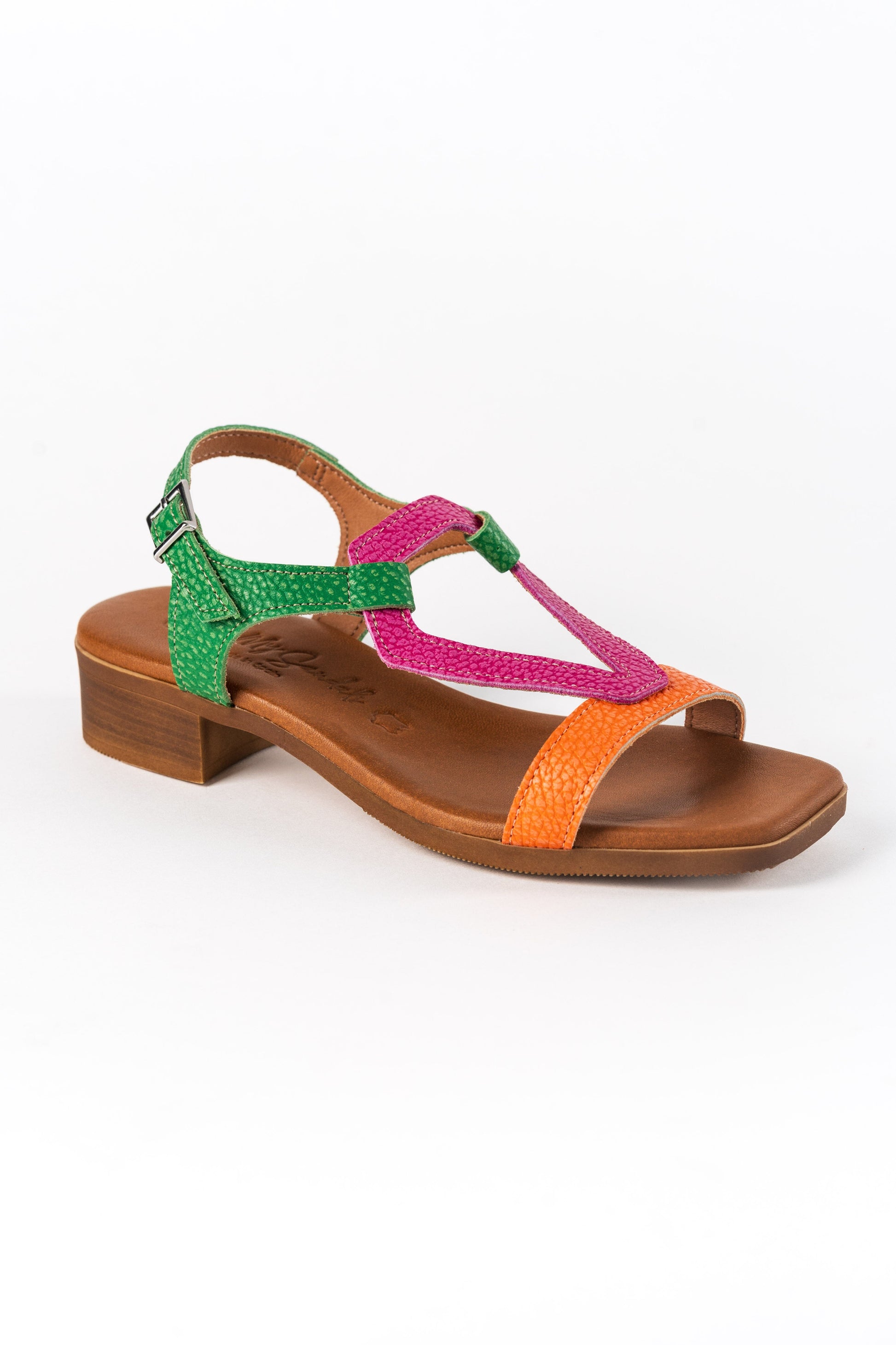 5168 Spanish leather multi colour flat sandals with cushion inside sandals Sam Star Shoes 