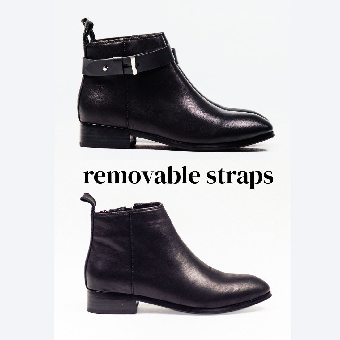 SS26007 Leather ankle boots with removable straps in Black (New) Boots Sam Star shoes 