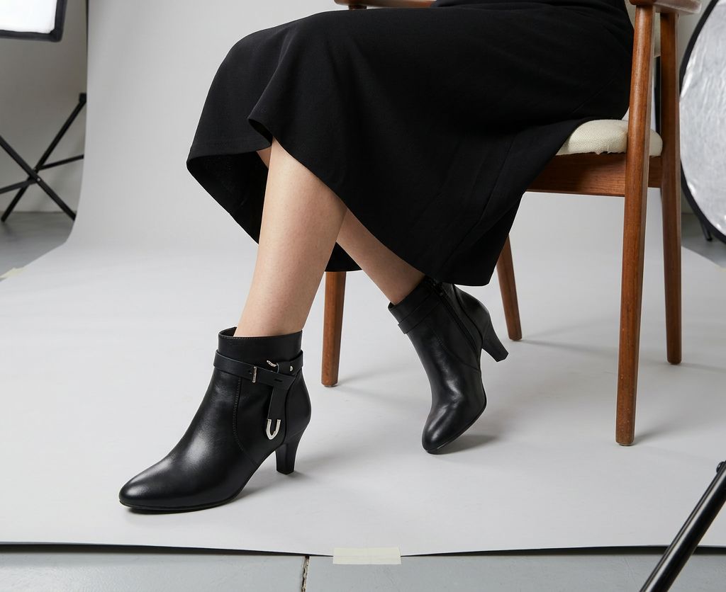 SS26009 Leather ankle boots with kitten heel and removable straps in Black (NEW) Boots Sam Star shoes 