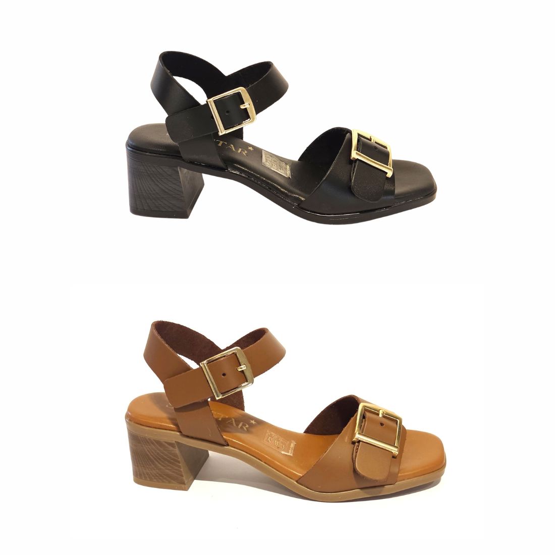 6003 Spanish leather strappy sandals with buckles in Black and Brown (New) sandals Sam Star Shoes 