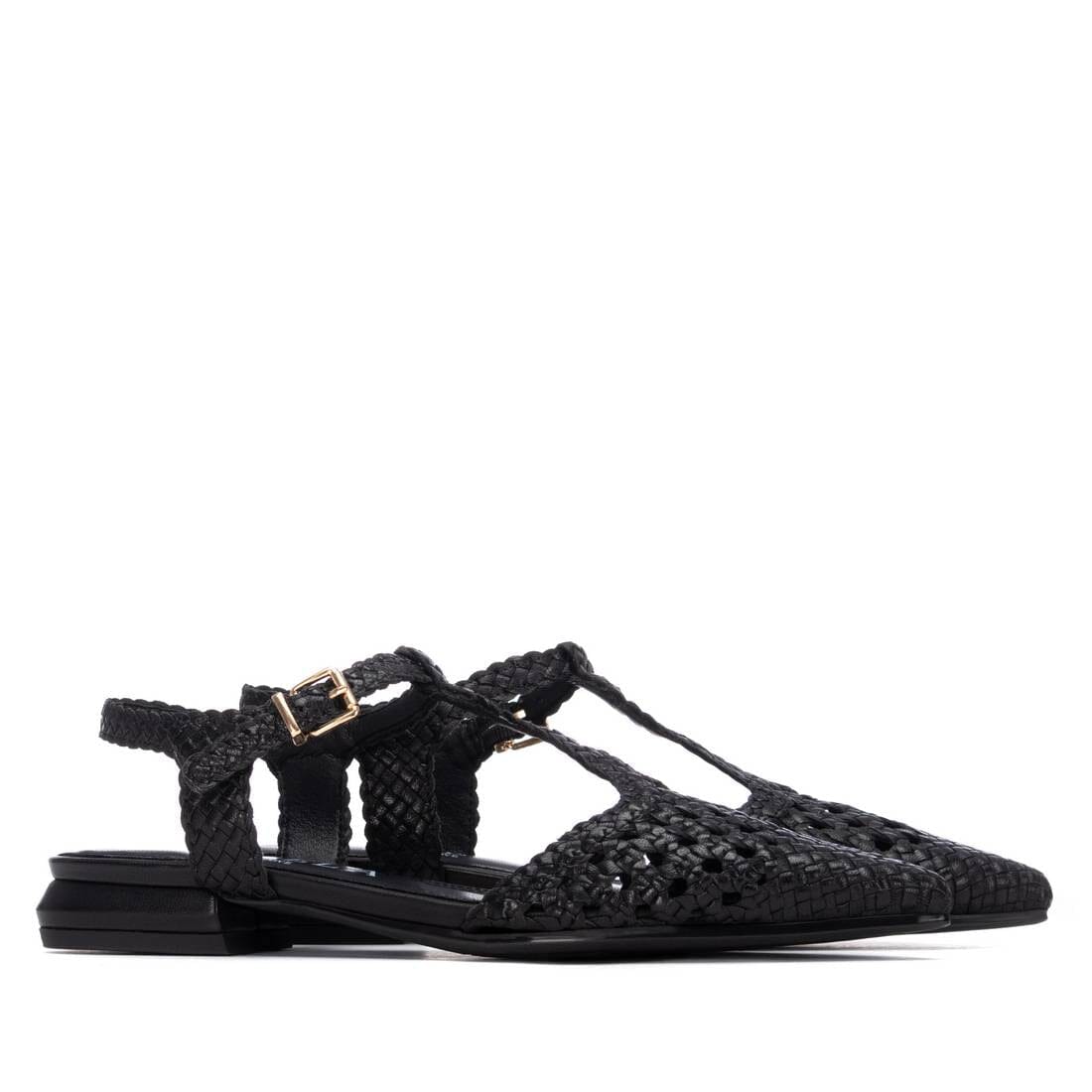 163132 Spanish Leather T bar woven flat shoes Black and Gold ladies shoes Sam Star shoes Black 36/3 