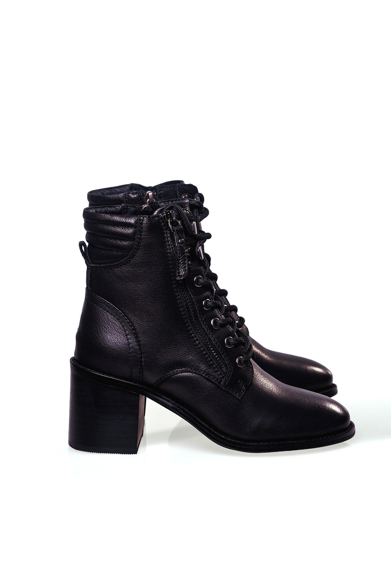 SS26010 Leather block heel boots with lace up in brown and black ( NEW ) Boots Sam Star shoes 