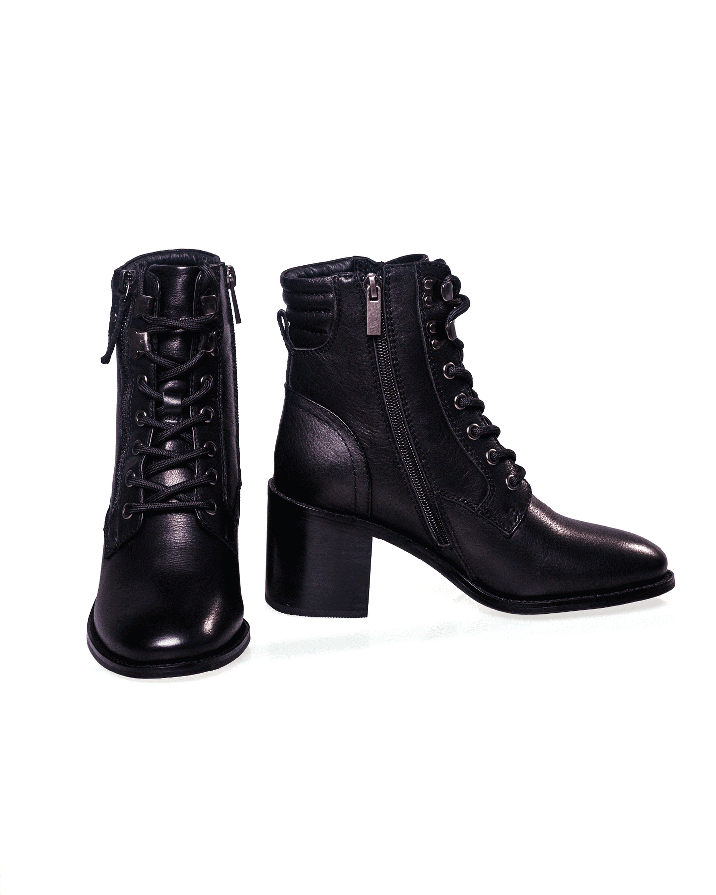 SS26010 Leather block heel boots with lace up in brown and black ( NEW ) Boots Sam Star shoes 