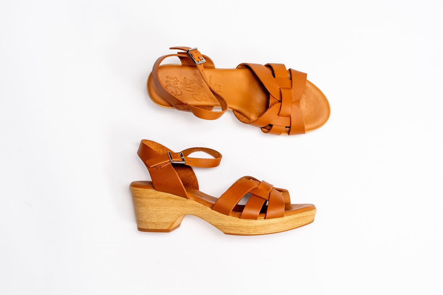 5387 Spanish leather strappy sandals/wedge in Tan and Black sandals Sam Star Shoes 