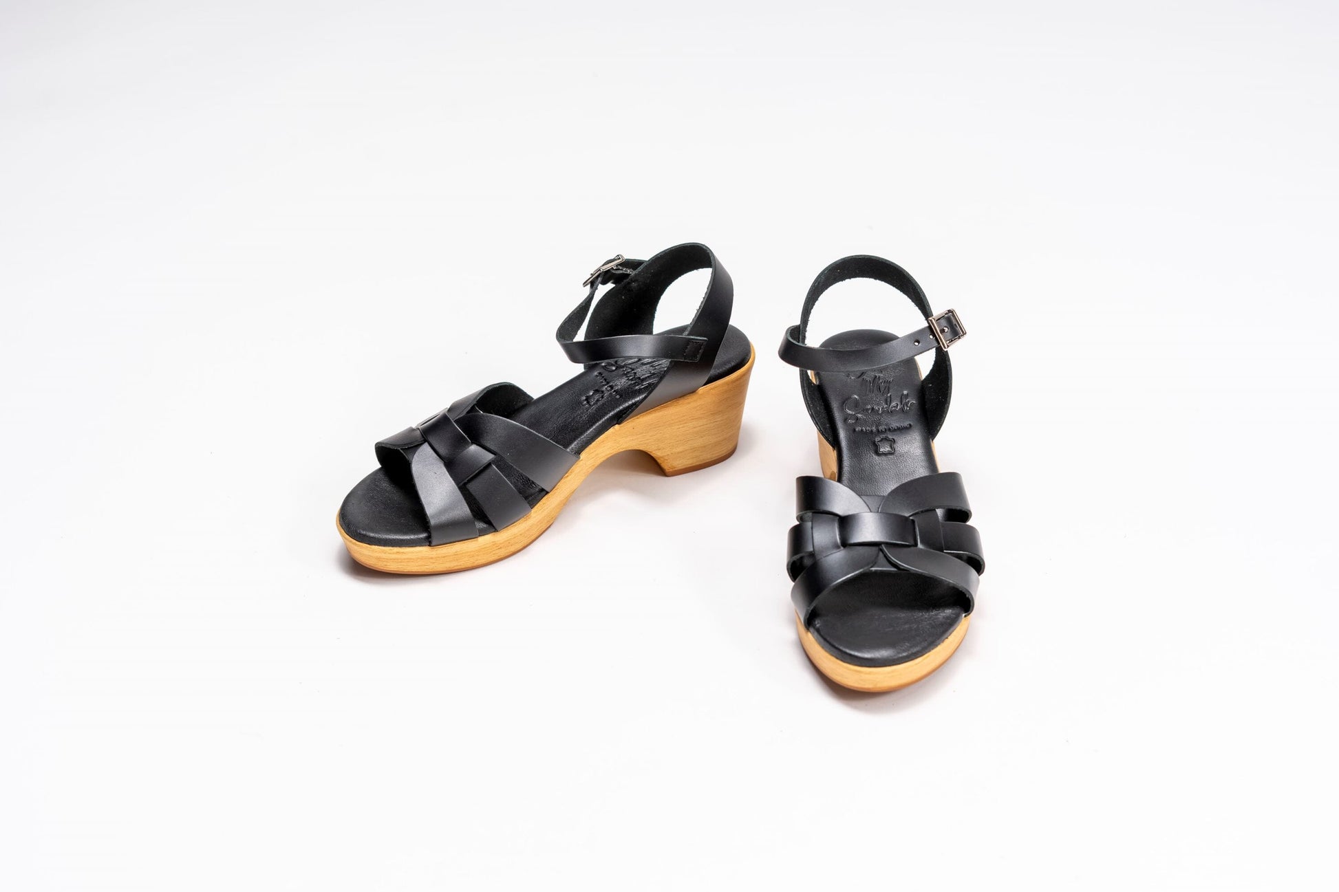 5387 Spanish leather strappy sandals/wedge in Tan and Black sandals Sam Star Shoes 