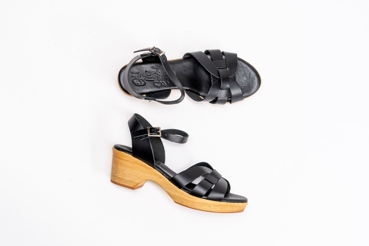 5387 Spanish leather strappy sandals/wedge in Tan and Black sandals Sam Star Shoes Black 37/4 