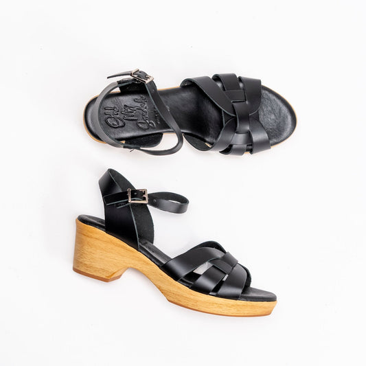 5387 Spanish leather strappy sandals/wedge in Tan and Black sandals Sam Star Shoes Black 37/4 