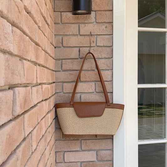 SS-70189 Woven basket bag in White and Brown Sam Star Shoes 