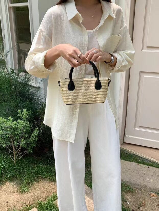 SS70235 Woven basket bag with handle Sam Star Shoes 