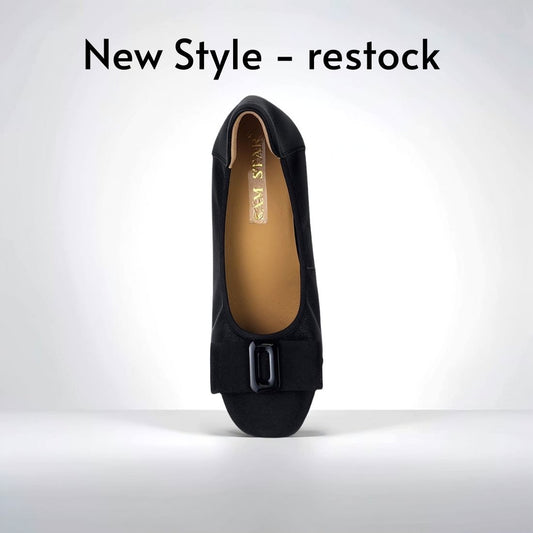 SS25002 Leather pumps with bow& Black buckle block heel ( new arrival) Pumps Sam Star shoes 