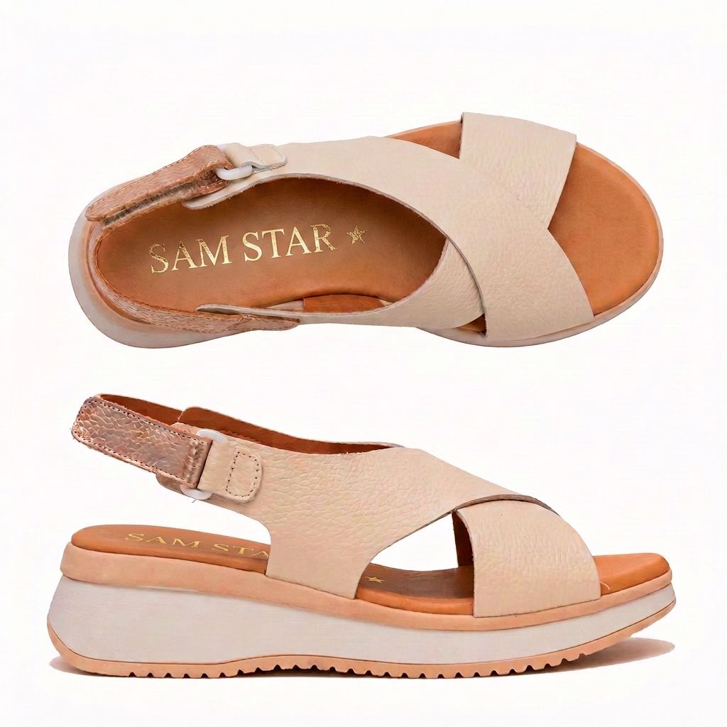 5943 Spanish leather crossed strap sandals in off white and Black (New) sandals Sam Star Shoes 