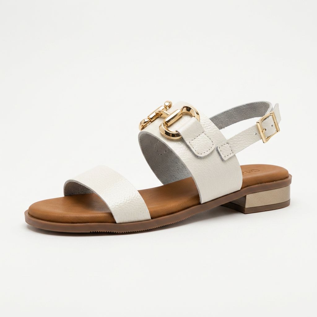 5873 Spanish leather sandals with gold buckle in Navy and white (New) sandals Sam Star Shoes 