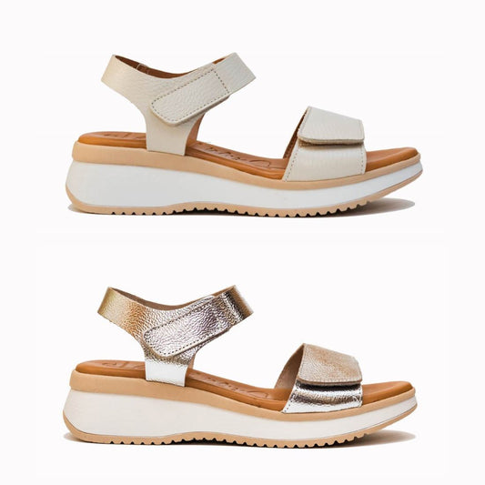 5411 Spanish leather Sport delux sandals/wedge with velcro in silver and white sandals Sam Star Shoes 