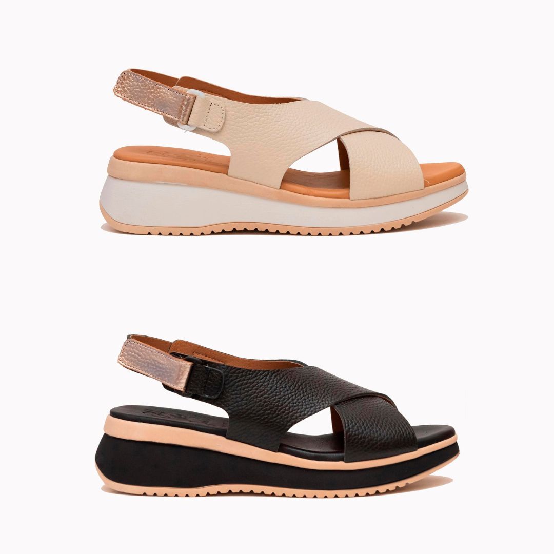 5943 Spanish leather crossed strap sandals in off white and Black (New) sandals Sam Star Shoes 