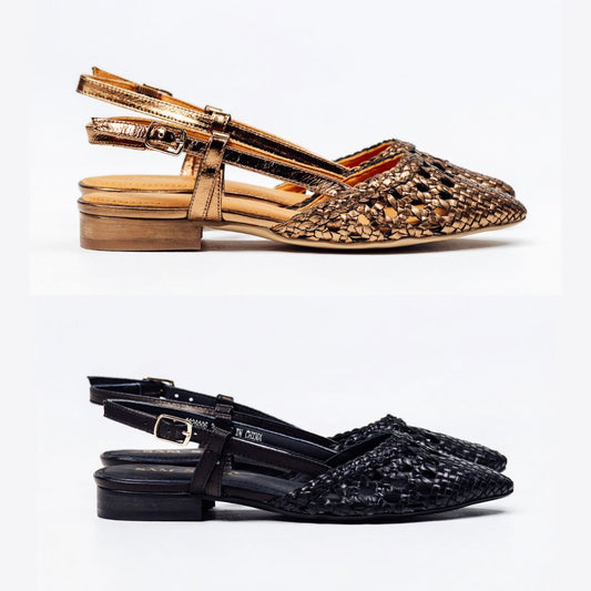 SS26006 Spanish Leather woven flat shoes in Bronze and Black (New) ladies shoes Sam Star shoes 
