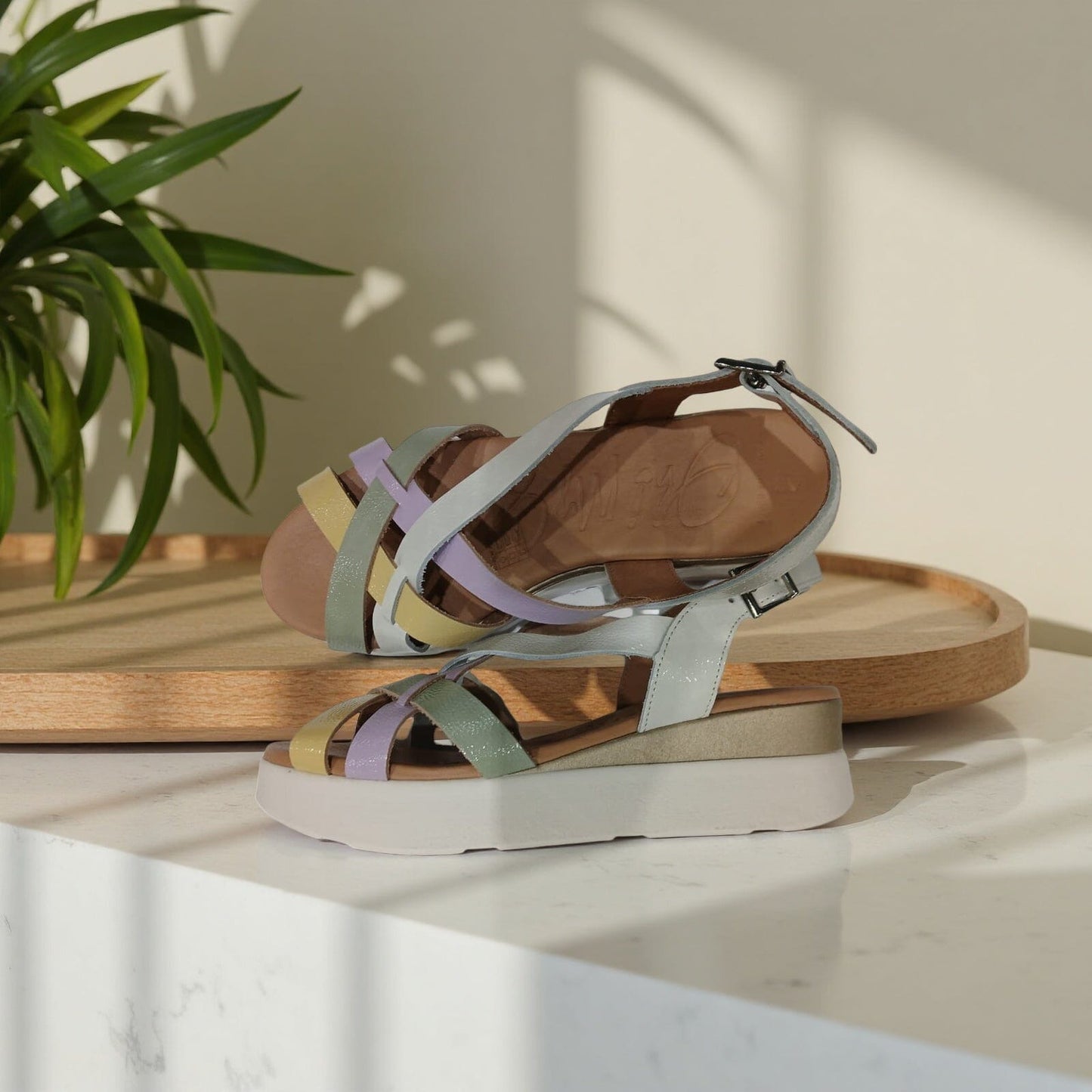 5670 Spanish leather Sport delux wedge in white/mutli colour (New) sandals Sam Star Shoes 