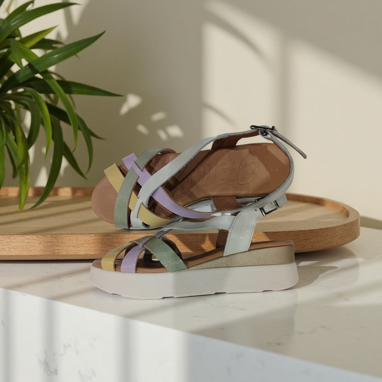 5670 Spanish leather Sport delux wedge in white/mutli colour (New) sandals Sam Star Shoes 