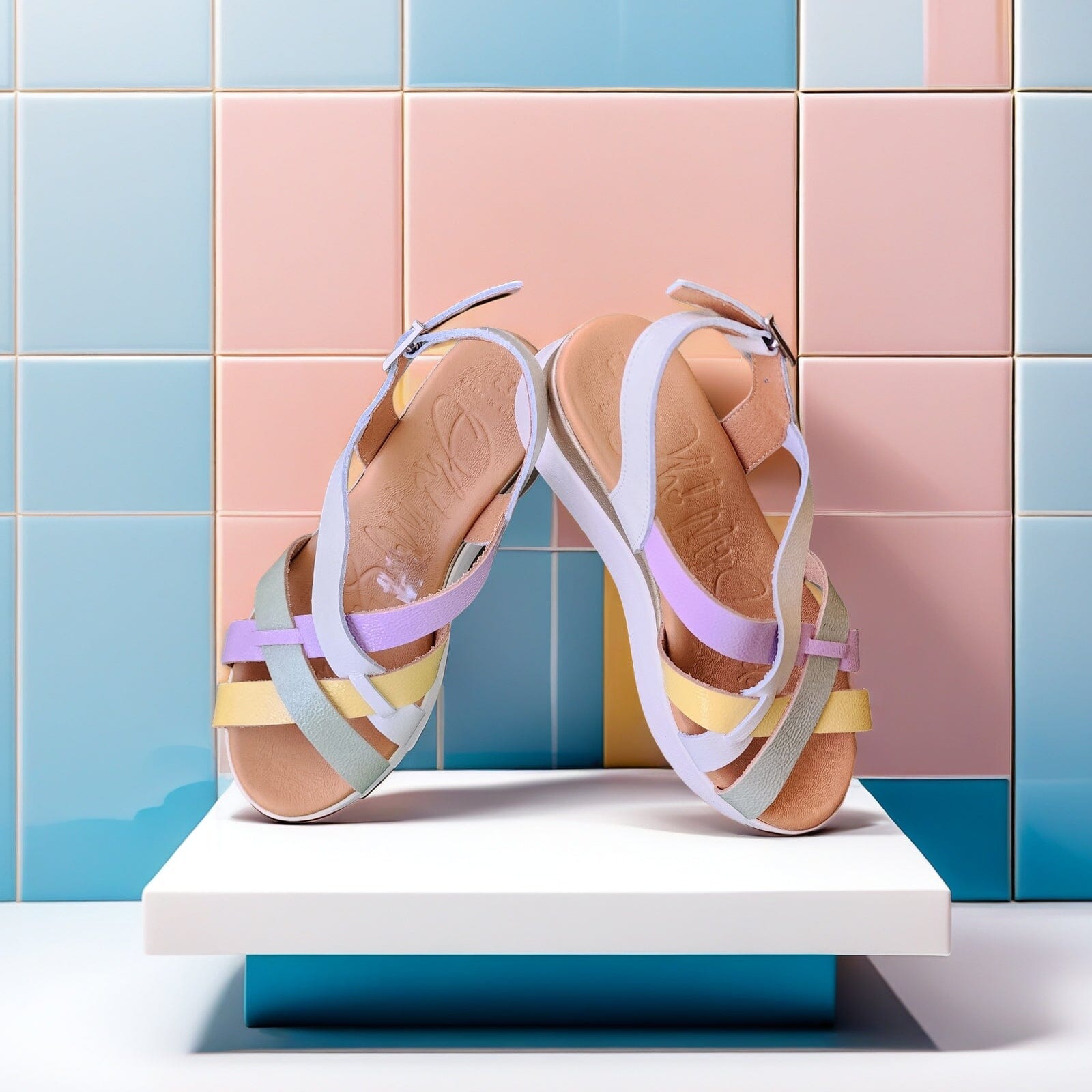 5670 Spanish leather Sport delux wedge in white/mutli colour (New) sandals Sam Star Shoes 