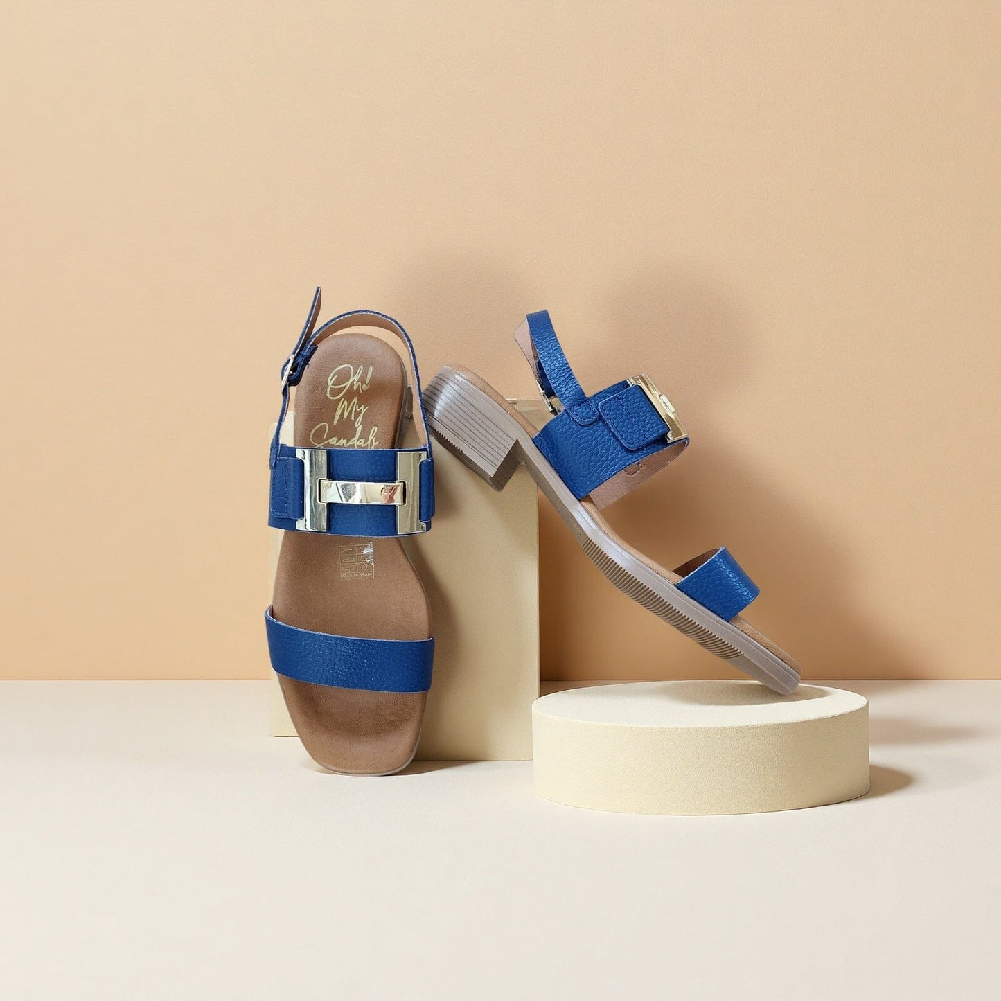 5606 Spanish leather sandals with gold buckle in Navy (New) sandals Sam Star Shoes 