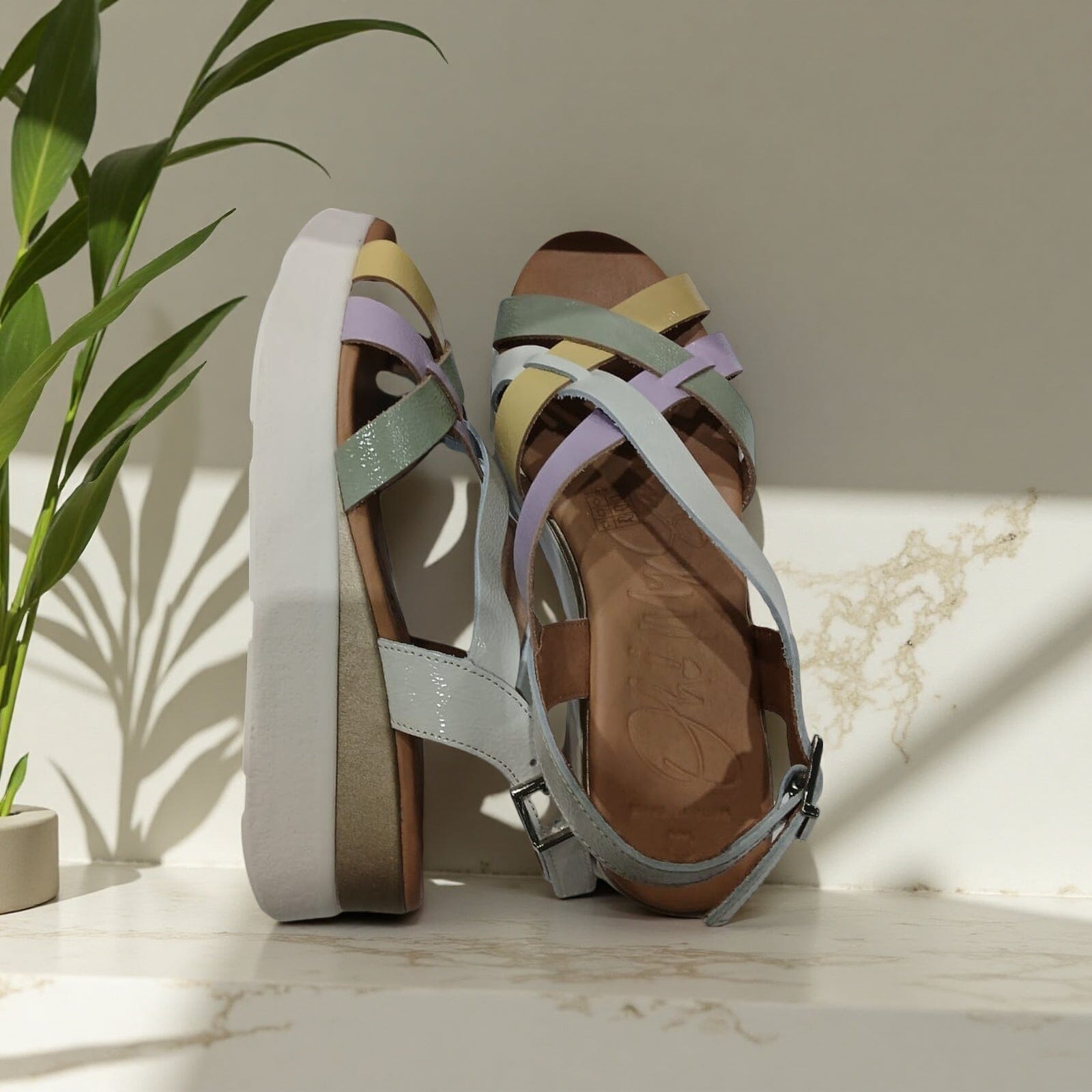 5670 Spanish leather Sport delux wedge in white/mutli colour (New) sandals Sam Star Shoes 