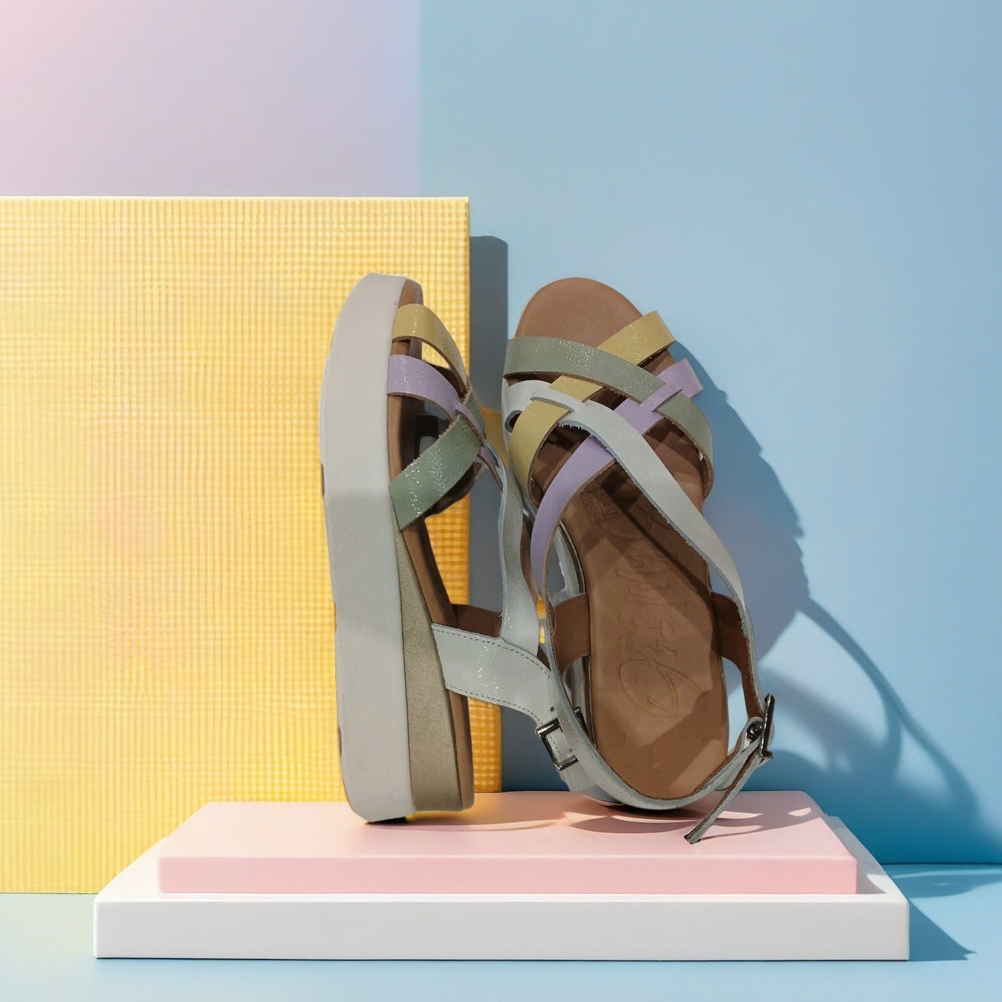 5670 Spanish leather Sport delux wedge in white/mutli colour (New) sandals Sam Star Shoes 