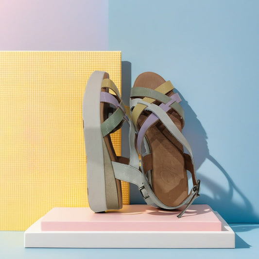 5670 Spanish leather Sport delux wedge in white/mutli colour (New) sandals Sam Star Shoes 