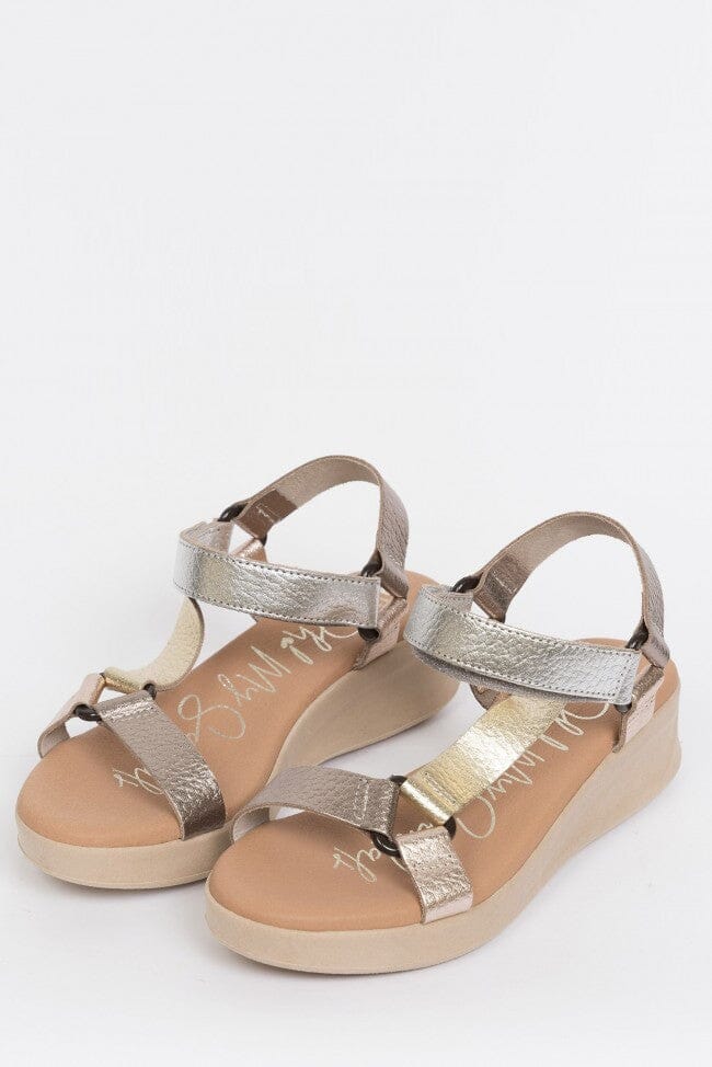 5186 Spanish leather Sport delux sandals/wedge with velcro in Metallic colour sandals Sam Star Shoes 