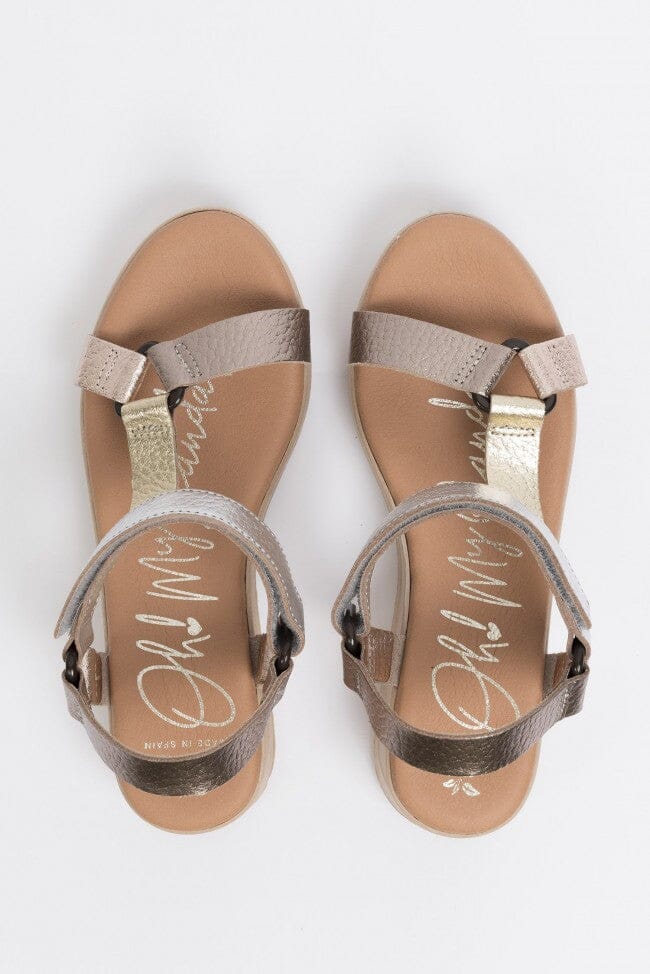 5186 Spanish leather Sport delux sandals/wedge with velcro in Metallic colour sandals Sam Star Shoes Metallic 37/4 