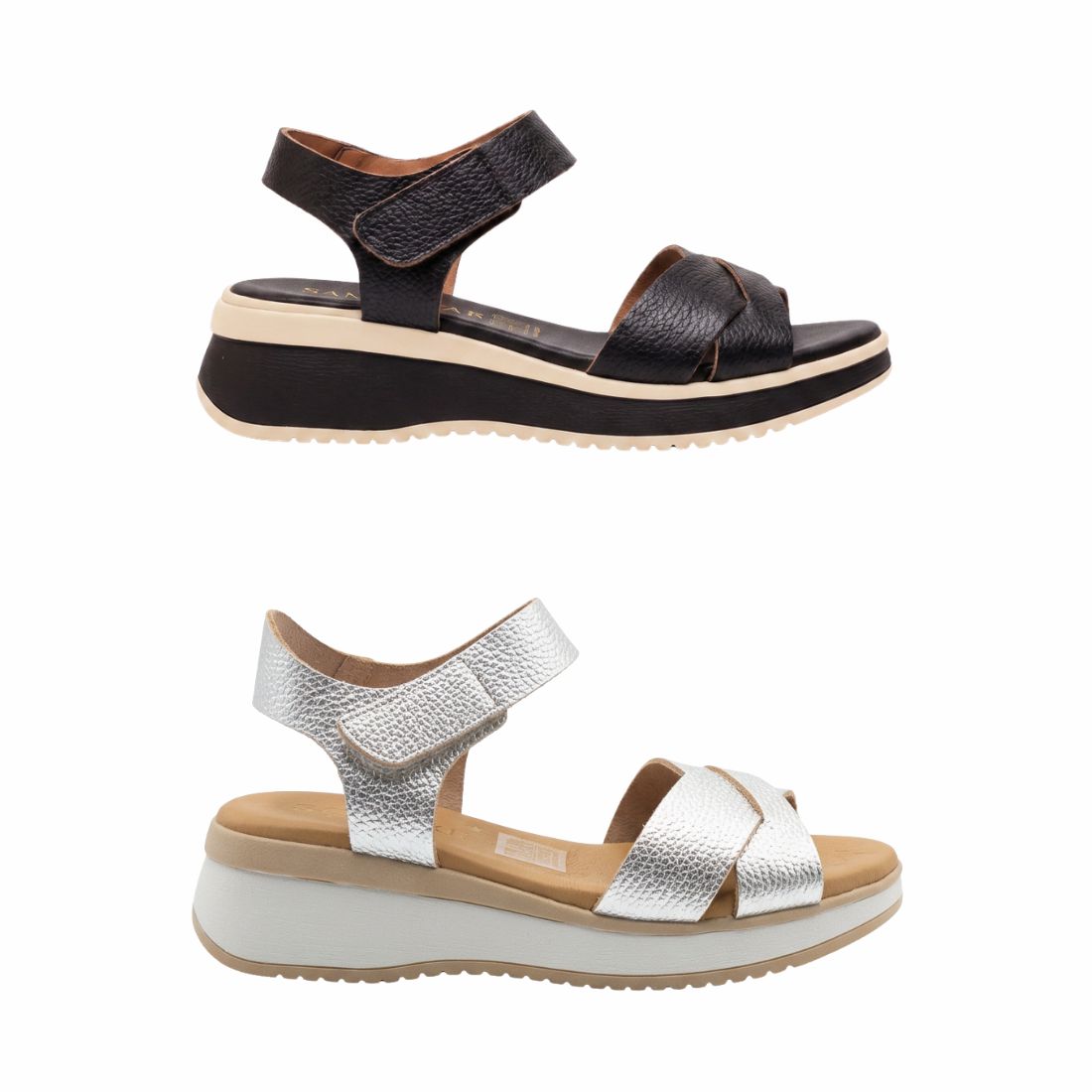 5944 Spanish leather Sport delux wedge with velcro in silver and black (New) sandals Sam Star Shoes 