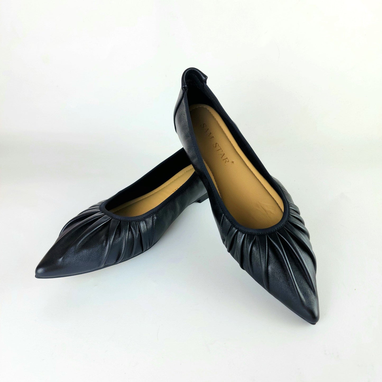 SS22006 Pointy Leather pumps with gathering details with extra cushionn (new) Pumps Sam Star Shoes 