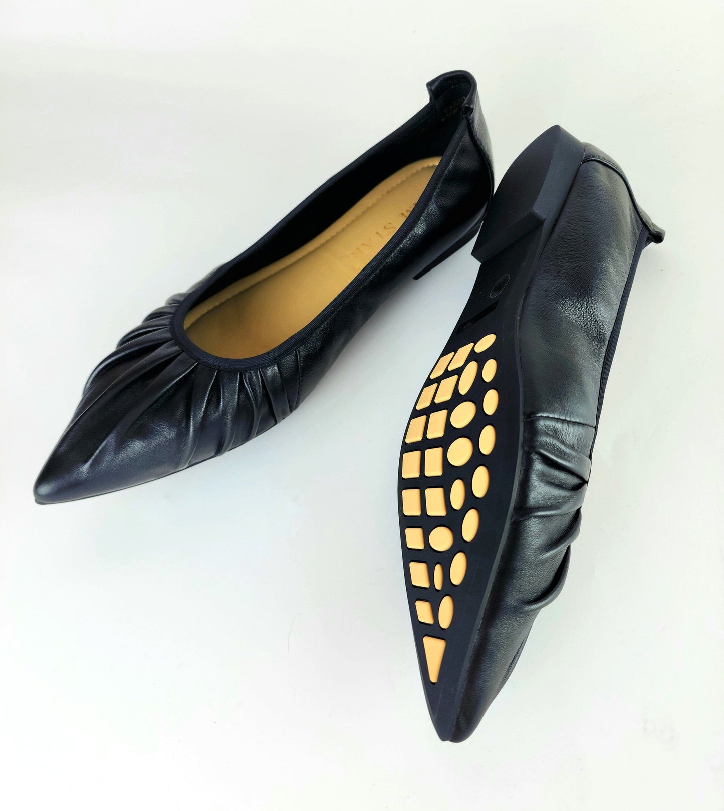 SS22006 Pointy Leather pumps with gathering details with extra cushionn (new) Pumps Sam Star Shoes 