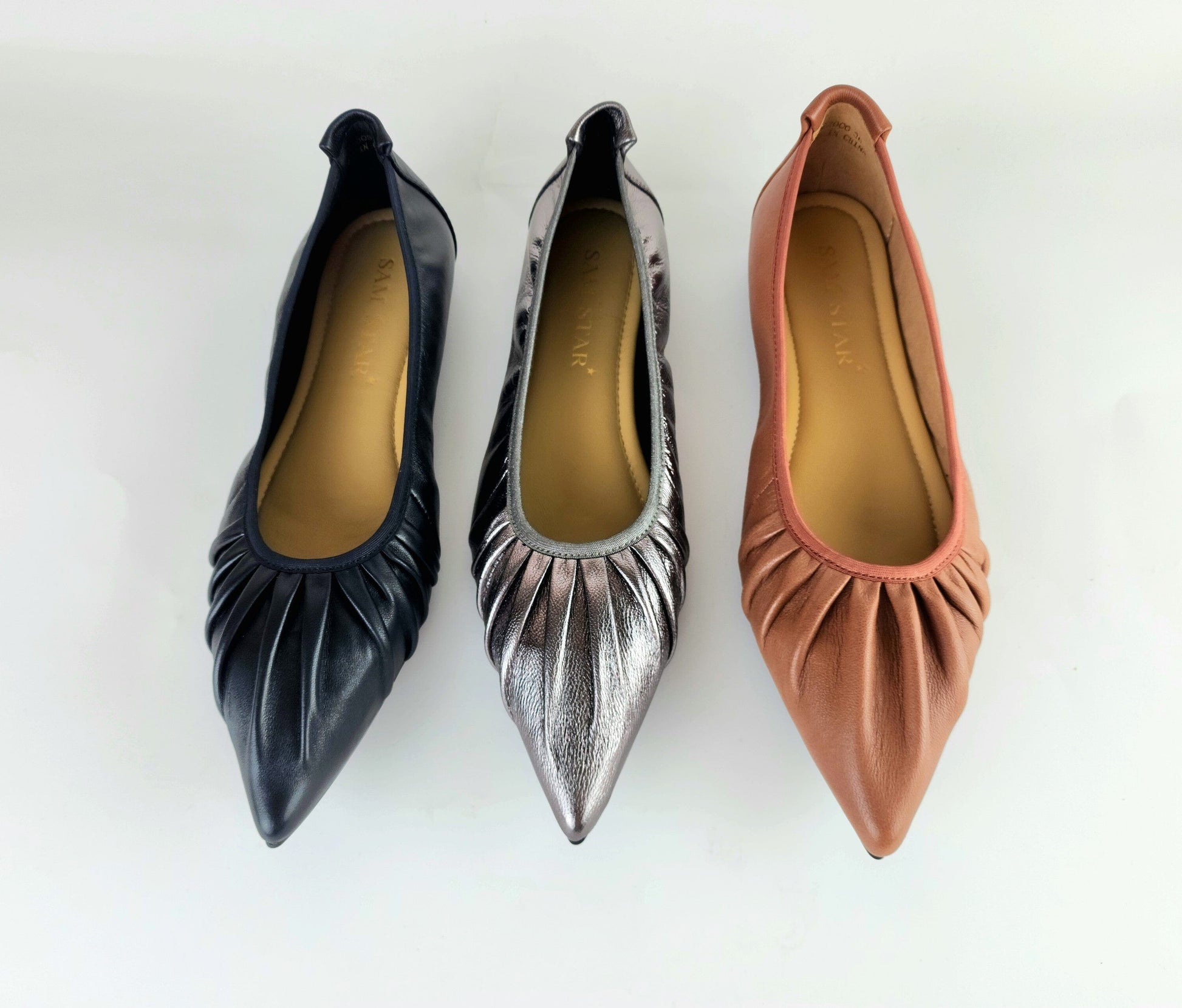 SS22006 Pointy Leather pumps with gathering details with extra cushionn (new) Pumps Sam Star Shoes 