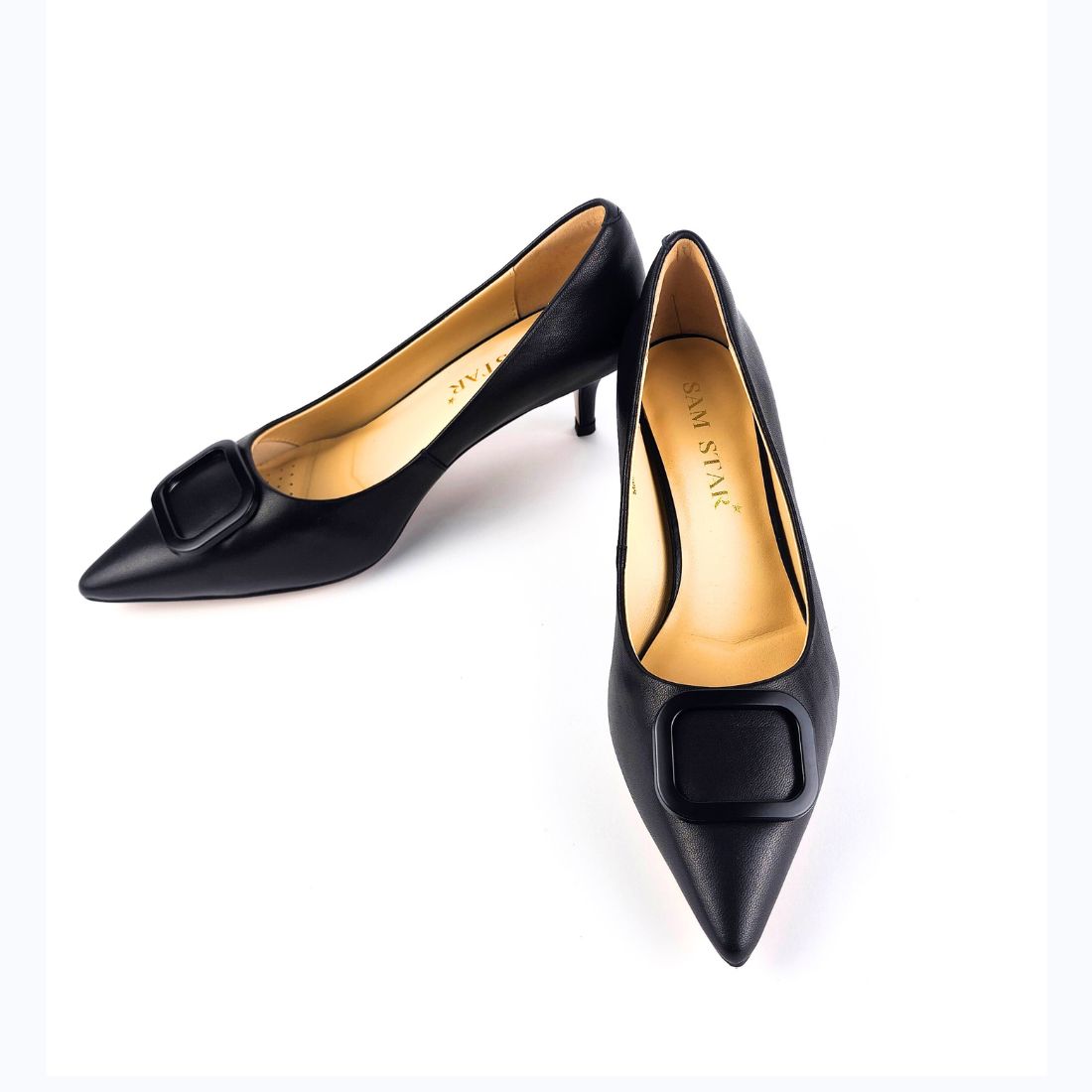 SS26002 Leather court shoes with new buckle in Black (New) ladies shoes Sam Star shoes 