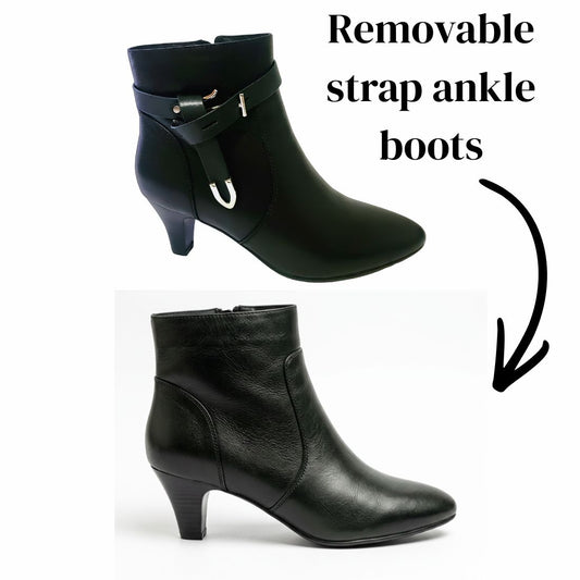 SS26009 Leather ankle boots with kitten heel and removable straps in Black (NEW) Boots Sam Star shoes 