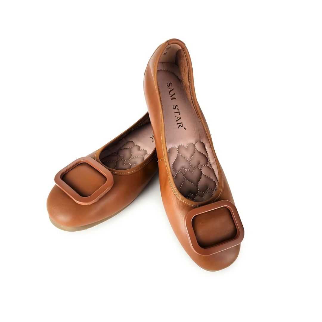 17W01 Leather buckle pumps with three layers of extra cushions (New) Pumps Sam Star Shoes Tan 36 (3) 