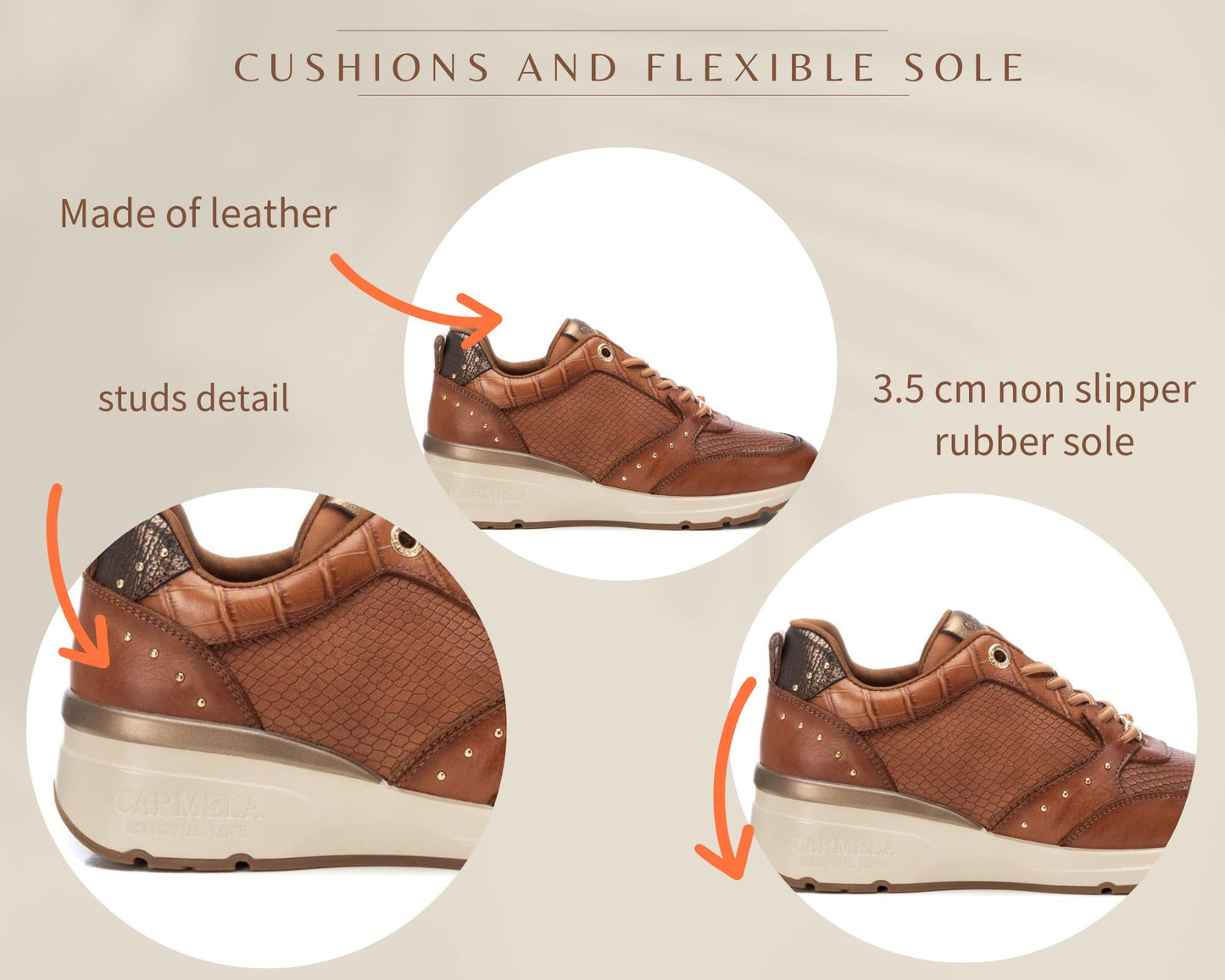 161824 Spanish Collection genuine leather sneakers with studs in Tan sneakers Sam Star shoes 