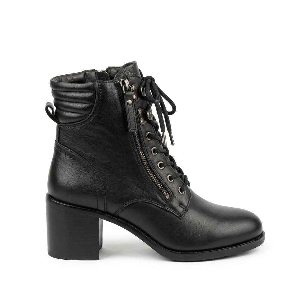 SS26010 Leather block heel boots with lace up in Tan and black ( NEW ) Boots Sam Star shoes Black 36 (3) 
