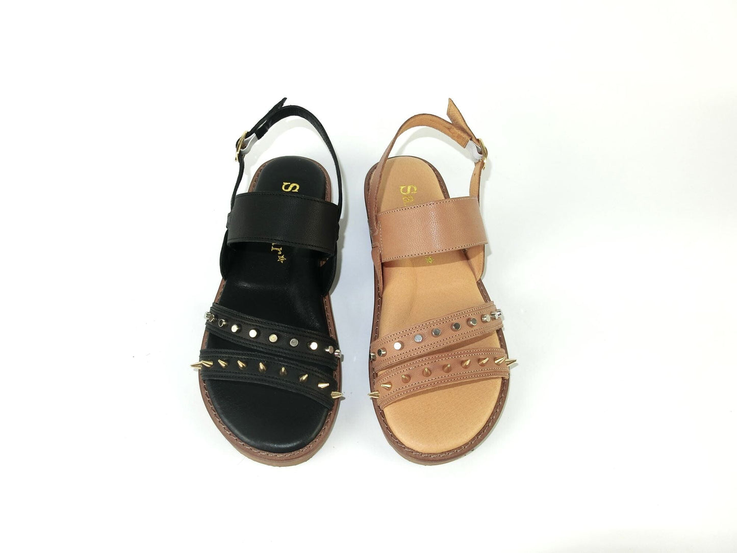 SS22018/19 Leather flat sandals with studs detail Sam Star Shoes 