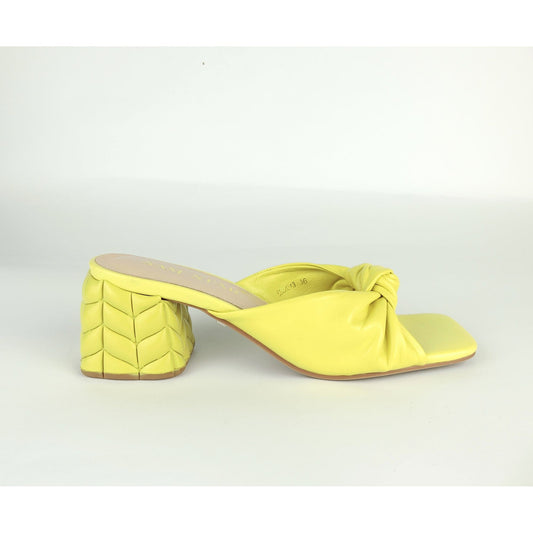 SS22014 Genuine leather bow tie block heel sandals in Yellow sandals Sam Star Shoes Yellow 36/3 
