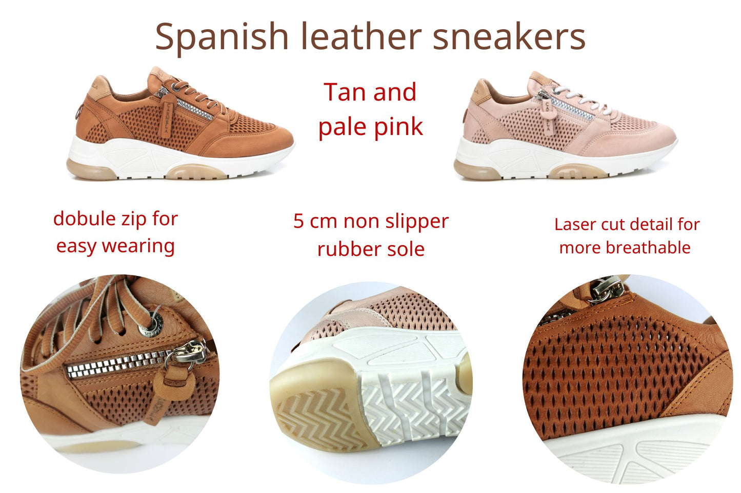 68247 Spanish Collection genuine leather sneakers with laser cut detail and zips sneakers Sam Star shoes 