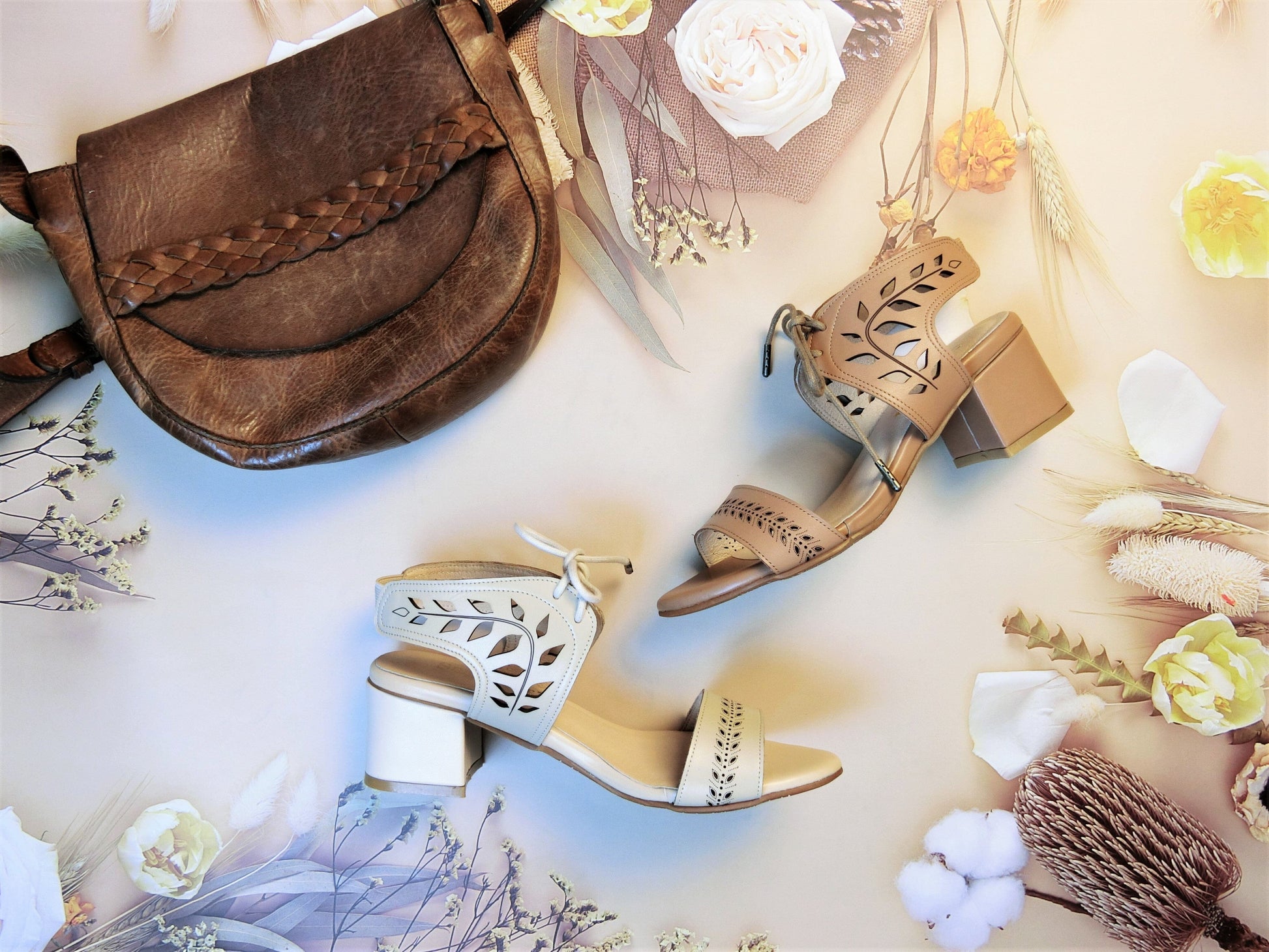 Block heel beige shoes Clearance